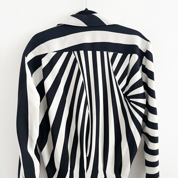 Brandon Maxwell The Nouveau Ruched Striped Crepe Mini Dress Black and Off-White - Picture 5 of 10